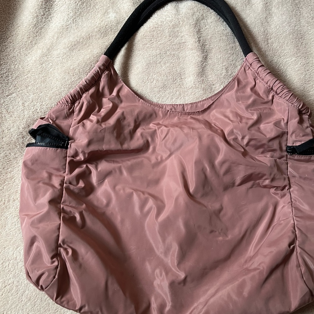 Pink and Black Nylon Shoulder Bag with Ruched Details